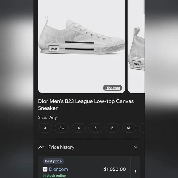 Dior Beige and White Canvas Sneakers - Picture 2 of 2